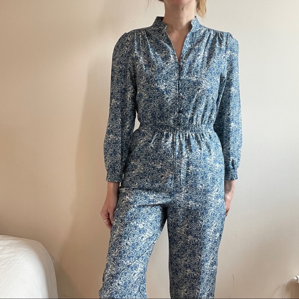 The Westside cotton silk floral jumpsuit size S puff sleeves